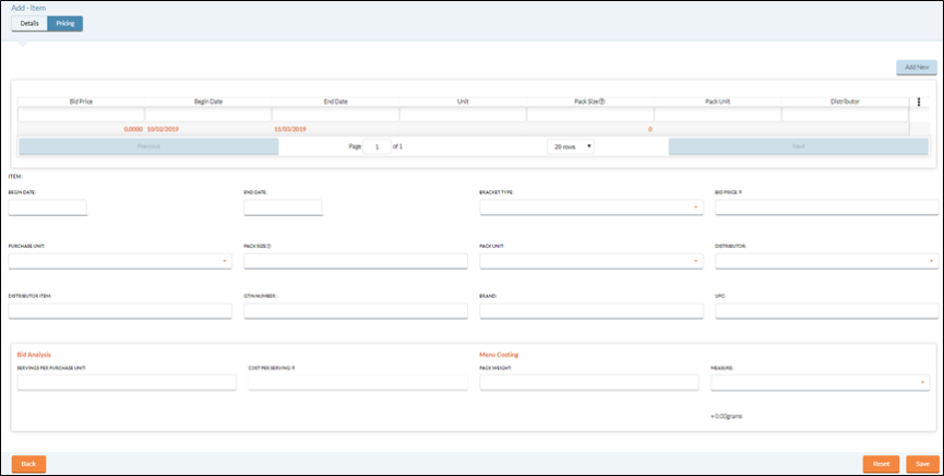 add item form pricing tab